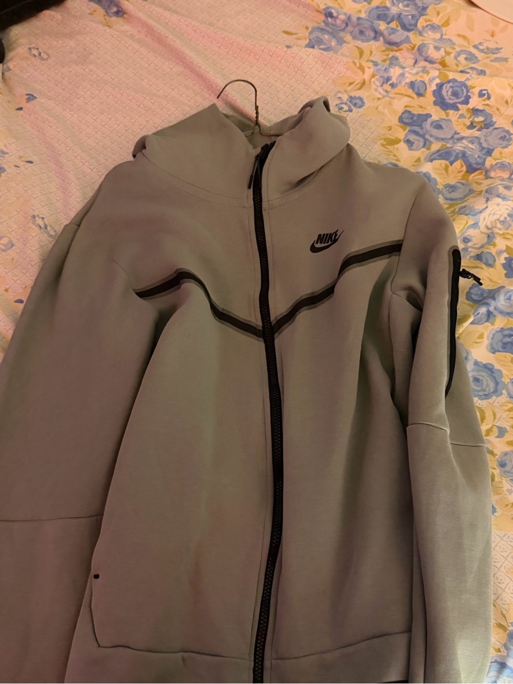 Nike Gray Full-Zip Hooded Bomber Jacket with Black Trim